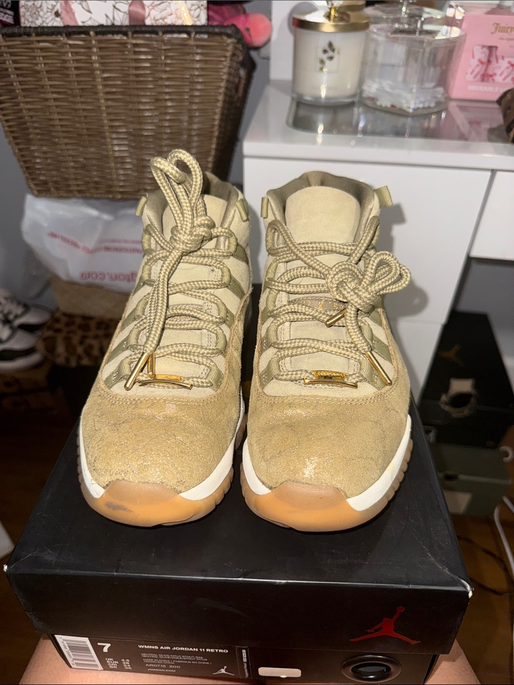 Jordan Women's Suede Sneaker in Wheat/Tan with Gum Sole